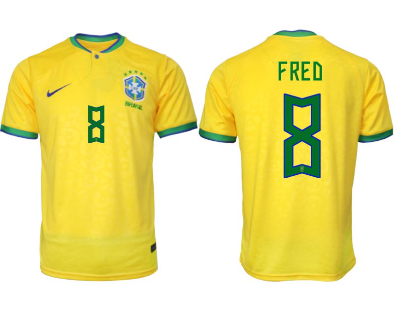 Men 2022 World Cup National Team Brazil home aaa version yellow 8 Soccer Jersey